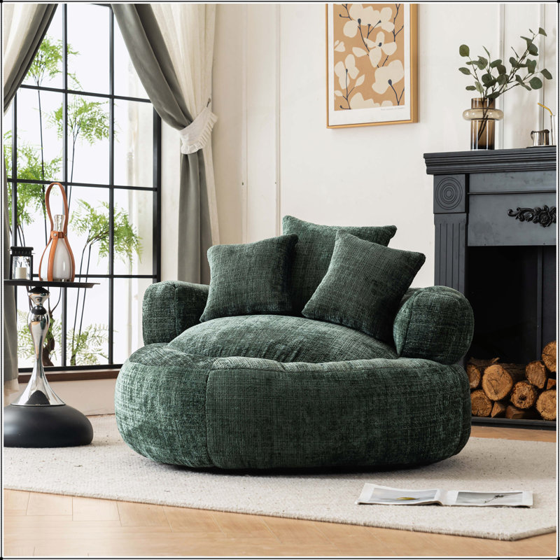 Ultra Soft Chenille Bean Bag Chair for Adults and Teens, Memory Jeremy Filling, Round Design for Indoor and Outdoor Use