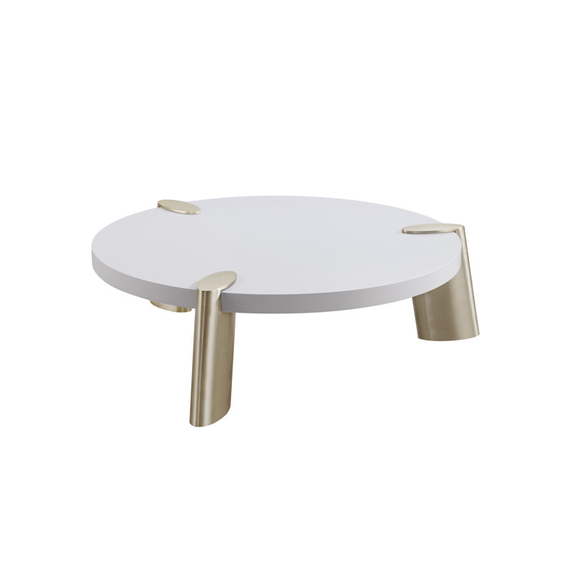 Table de centre ronde 55 po Mimeo, H 17 po x L 48 po x l 48 po, Blanc / Laiton