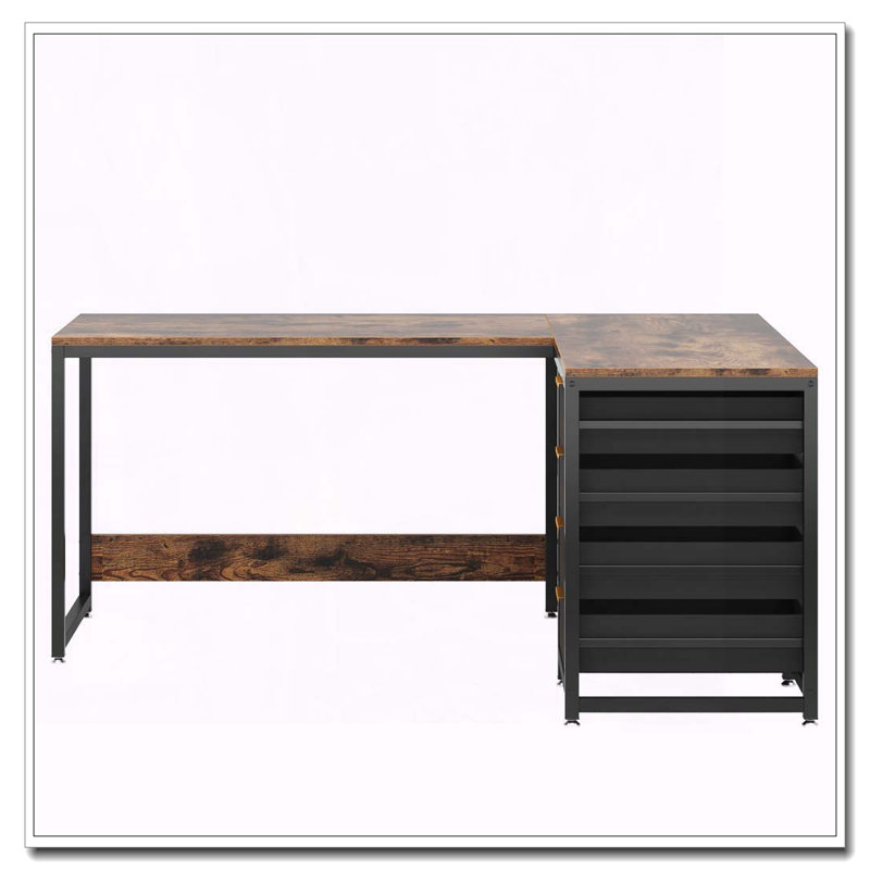 Bureau d'ordinateur en L avec tablettes et tablettes de rangement réversibles, Brun / Noir