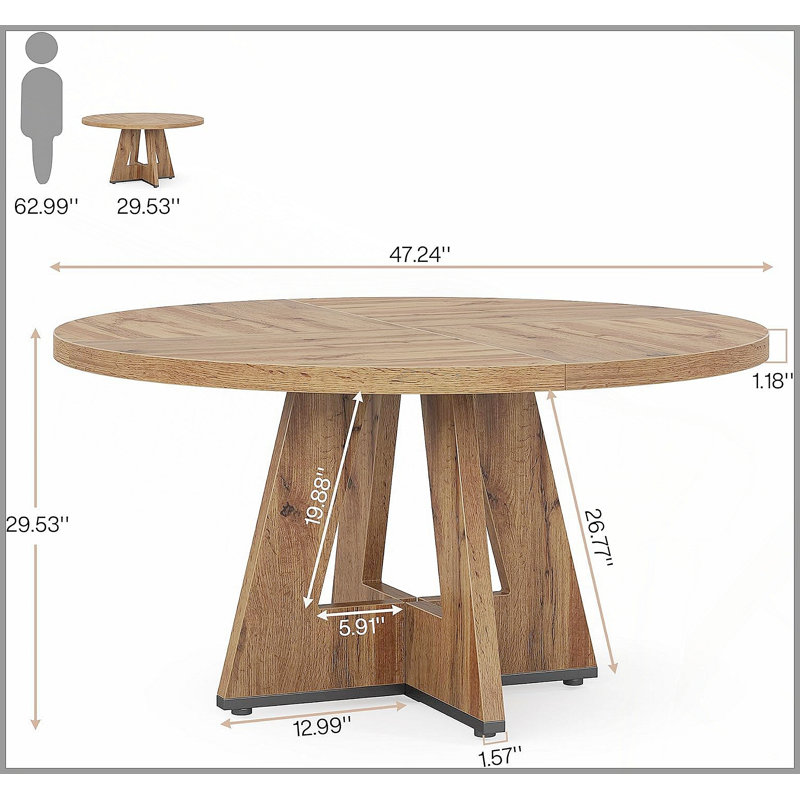 47 Inch Wood Dining Table Round Dining Table (Just 1Pcs Dining Table), Walnut