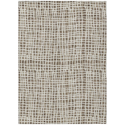 9' X 12' Brown Beige And Ivory Striped Washable Indoor Outdoor Area Rug