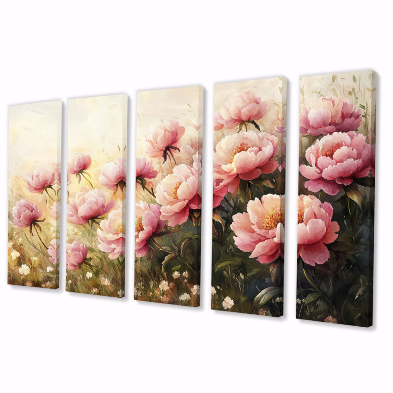 Dulude - pivoines - art mural traditionnel Wa, H 32 po x l 80 po, 5