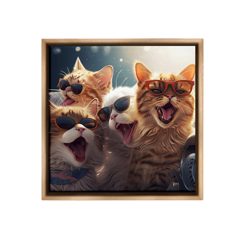 "Happy Cats Singing" par Jim Baldwin sur toile, Cadre flottant orme Montalcino, H 25 po x l 25 po