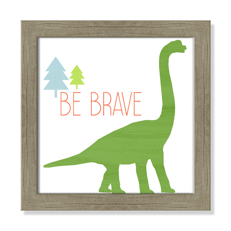 Dino Brave 1 ', art encadré, H 12 po x l 12 po x P 0,6 po, Encadré plat de bois de grange gris