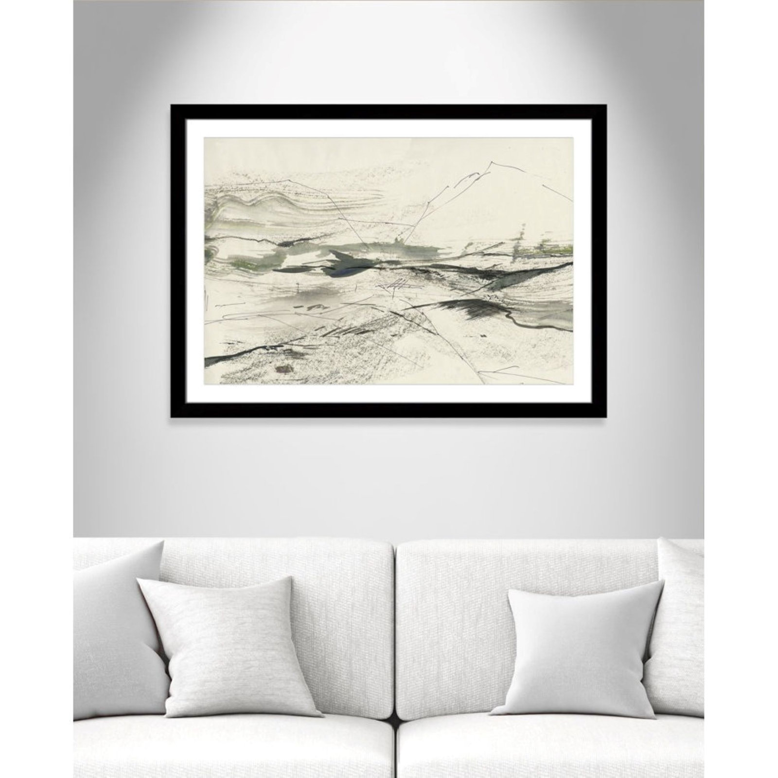 Green Sketches Print by PI Studio, 31" H x 43" W x 1.25" D, Black Cube Picture Framed, White