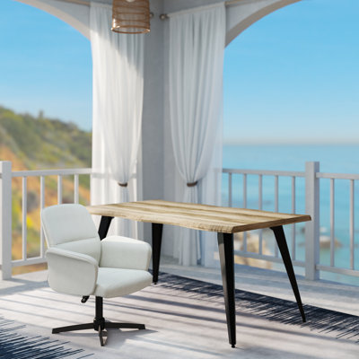 Modern Patio Table and Chair Set with Natural Woodgrain Finish and Swivel Armchair for Outdoor Dining