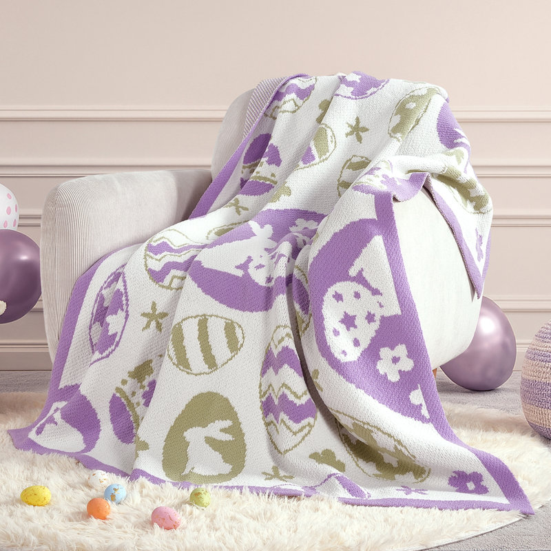 Easter Bunny And Eggs Chenille Knit Throw Blanket