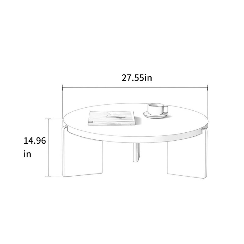 Table basse à grain transparent et longue durée de vie, H 14,96 po x L 27,55 po x l 27,55 po