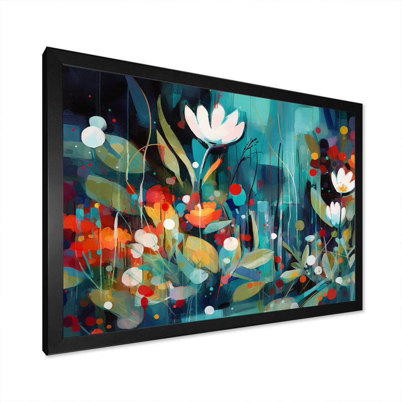 Nayte Red Vibrant Garden Symphony II sur impression sur toile, Cadre photo noir, H 12 po x l 20 po x P 1 po