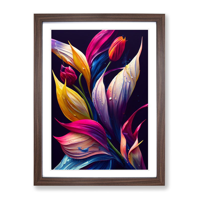Vibrant Flowers No.6 - Single Picture Frame Print, 46cm H x 34cm W x 2cm D, Brown Framed