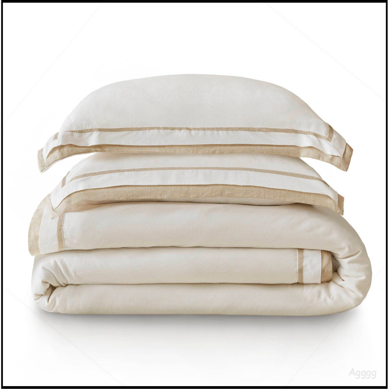 Ensemble de housse de couette 3 pièces très grand / très grand californien, blanc et beige, Beige+White