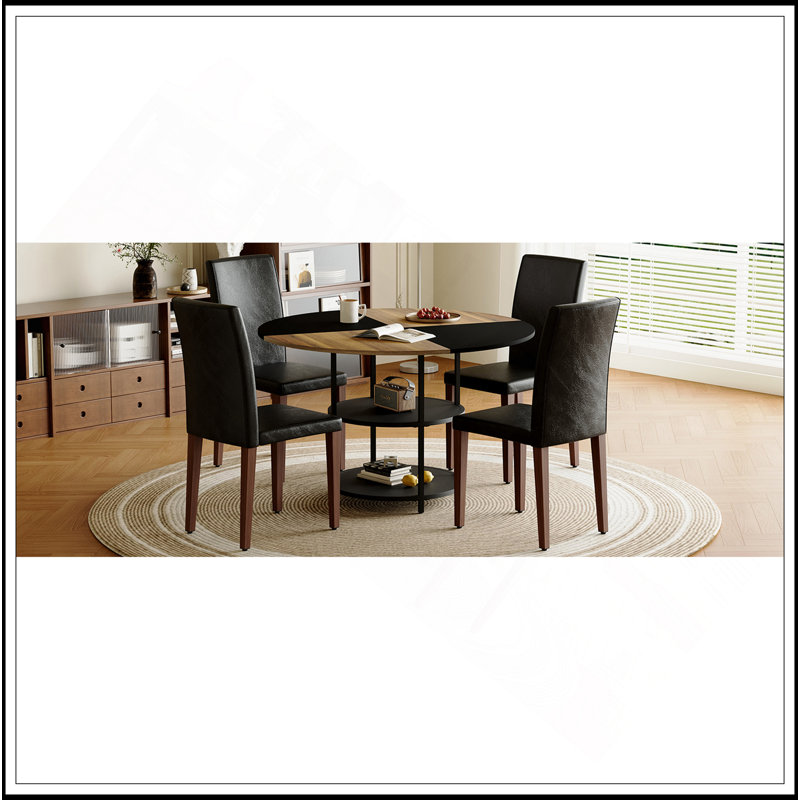 Versatile Dining Set With Stylish Design And Practical Storage, 5, Black/Brown