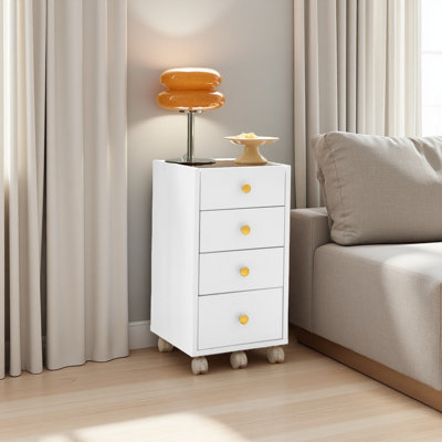 Rangement sous le bureau, commode sous le bureau avec 4 tiroirs et roulettes, armoire de bureau verticale avec plateau à bijoux en verre trempé et roulettes, blanc