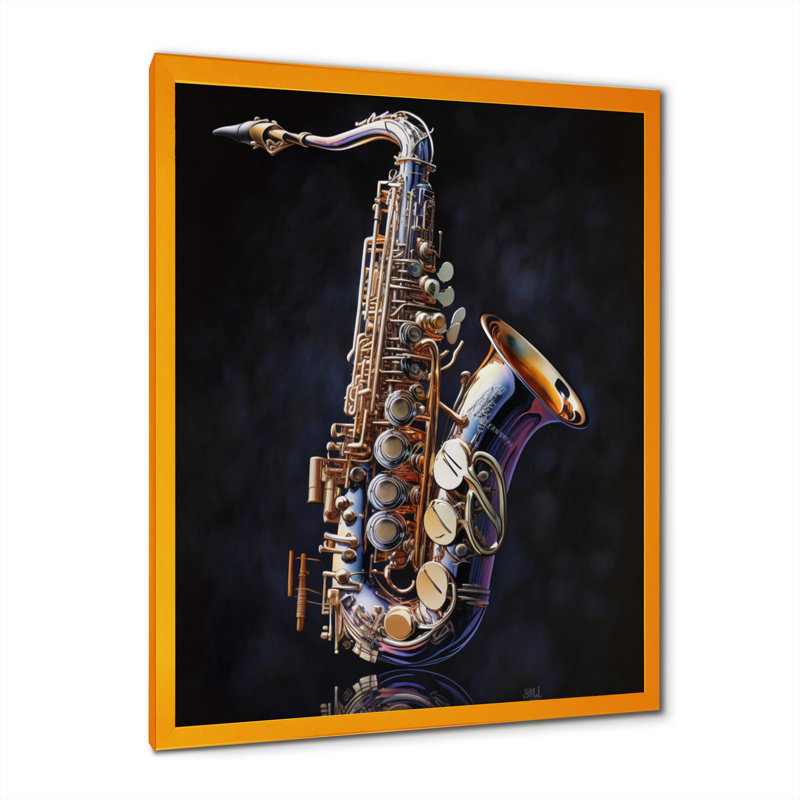 Saxophone I - musique, art mural sur toile, L 30 po x H 40 po, Impression dorée sur toile encadrée