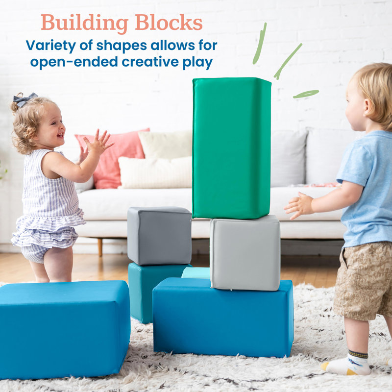 Blocs de construction en mousse pour tout-petits ECR4Kids SoftZone, ensemble de jeu en mousse, 7 pièces, Vert / gris / argent