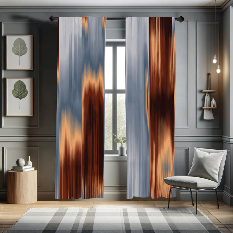 Microfiber Floral Semi-Sheer Rod Pocket Curtain Panels, 28" W x 95" L, Orange/Blue