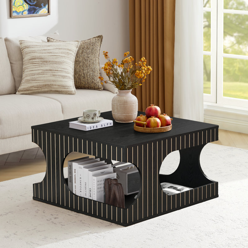 Farmhouse Square Coffee Table With Storage, Black