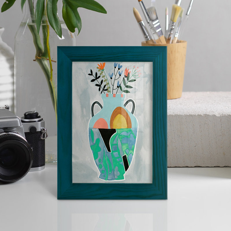 Blayze Collage Vase IV, encadré sur papier, H 8 po x l 6 po x P 1 po, Bleu
