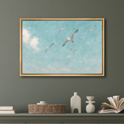 Impression d'art sur toile, "Mouettes dans le ciel" - Décoration d'oiseau côtier serein pour salle de bain ou maison de plage