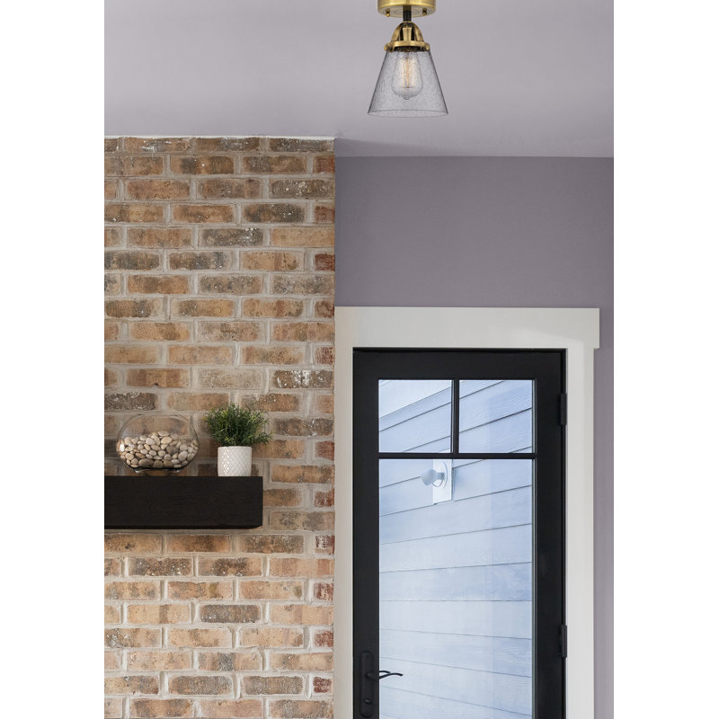 Glass LED Semi Flush Mount, Seedy, 9.25" H x 6.25" W x 6.25" D, Black Antique Brass