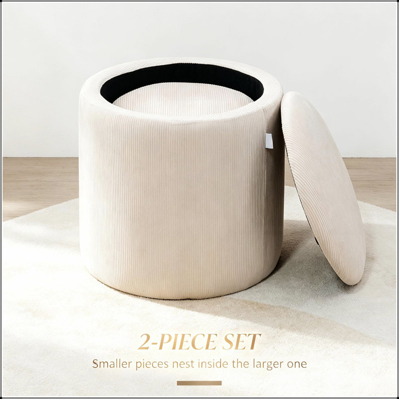 Ensemble de 2 tabourets avec repose-pieds en velours côtelé avec couvercle amovible en bois et espace de rangement caché pour une organisation polyvalente