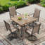Outdoor Patio Dining Table With 1.57" Umbrella Hole, 35"X35" Wood-Like Texture, All-Weather Metal Frame For Poolside, Deck, Porch