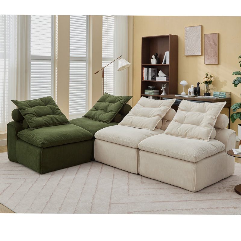 Canapé modulaire polyvalent avec revêtement en velours côtelé et coussins multiples pour la détente, 33" H x 99" W x 70.9" D