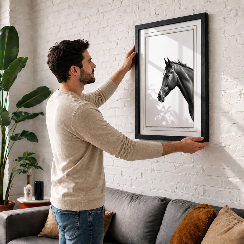 Horse in Profile Minimalist - Framed Print, A3 - 42.0 x 29.7 cm, Oak