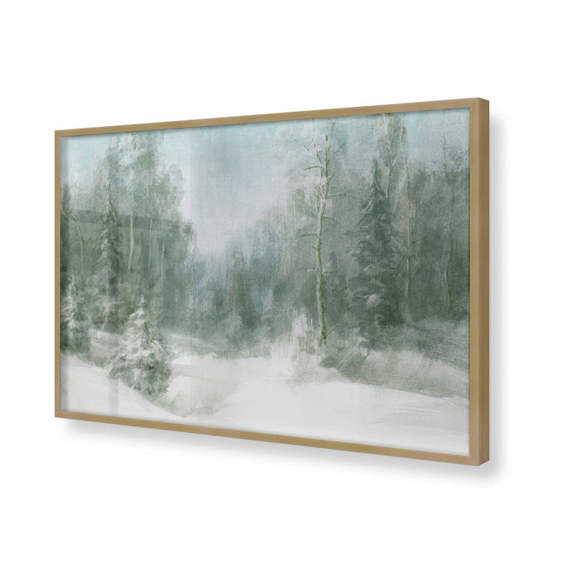 Imprimé paisible forêt givrée, Cadre doré brossé, H 17,25 po x l 21,25 po