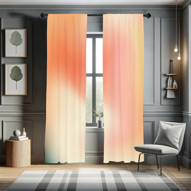  Pastel Curtains, Abstract Daydream Fantasy, 28" W x 63" L, Coral