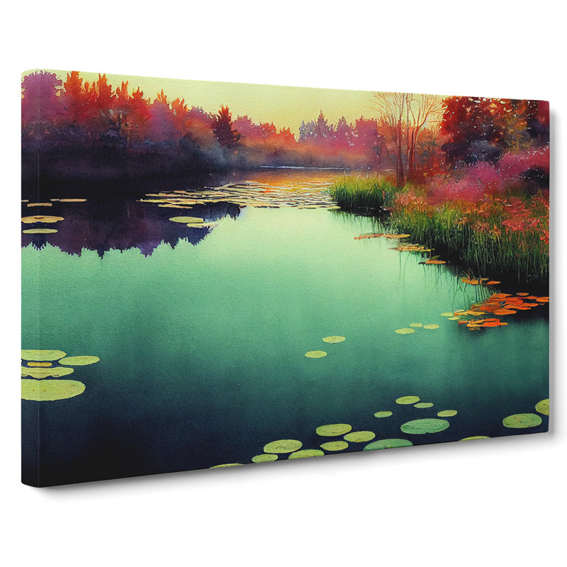 Pretty Watercolour Pond - Wrapped Canvas, 35cm H x 50cm W x 3cm D