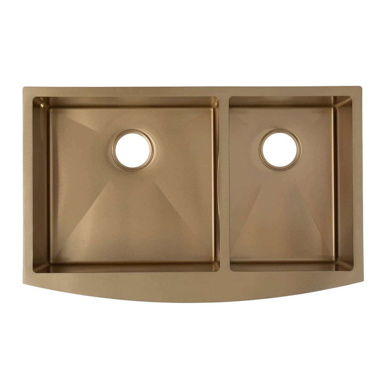 33'' L Double Bowl Stainless Steel Kitchen Sink, Matte Gold
