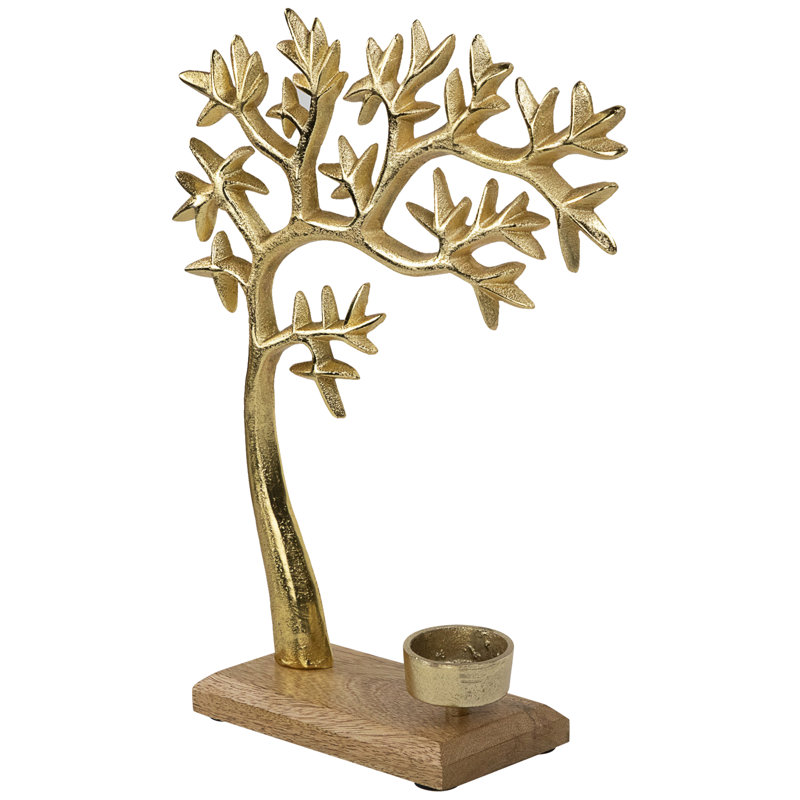 Metal Tree Silhouette Tealight Candle Holder - 12.5" - Gold