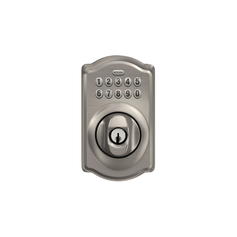 Schlage Keypad Deadbolt with Camelot Trim, Satin Nickel, Yes
