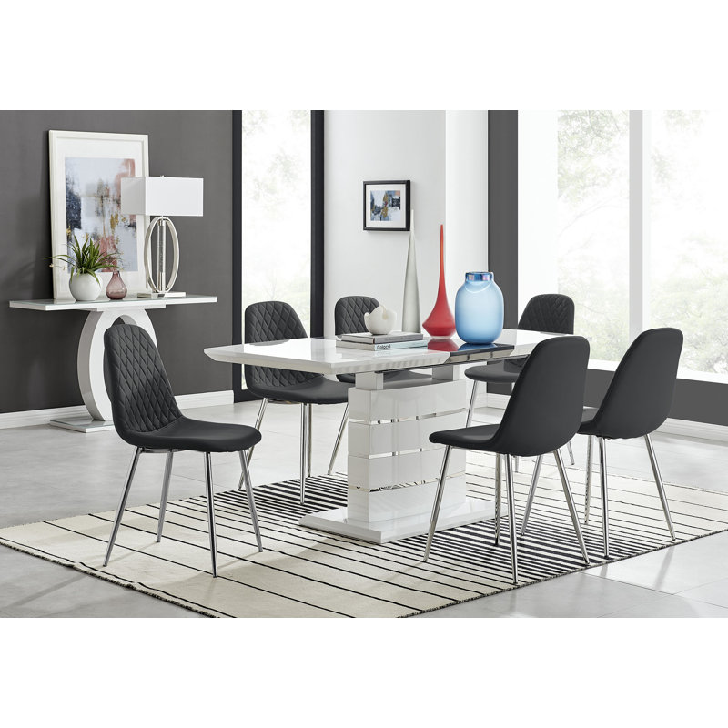 Ensemble de salle à manger extensible 6 places Everson, Noir / argent, 7 pièces : table, 6 chaises