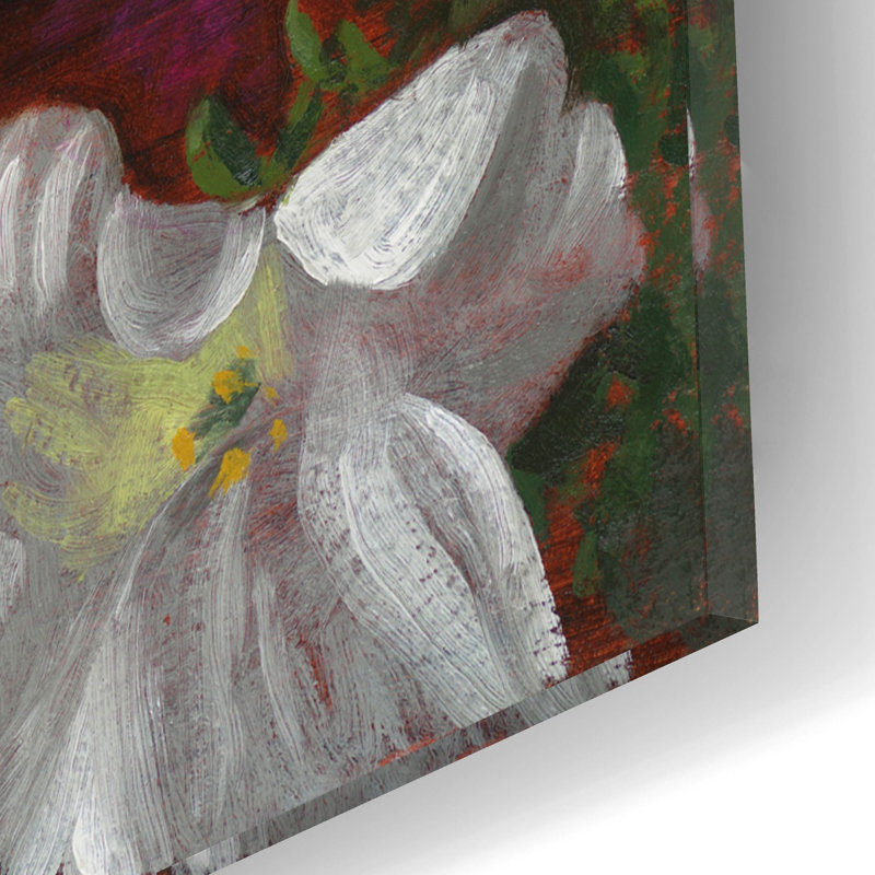 Pétunias dans un vase rose sur plastique / acrylique par Christopher Pierce, H 16 po x l 12 po x P 0,13 po