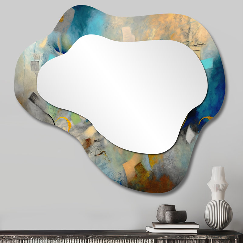 Rétro coucher de soleil abstrait expressionnisme III - miroir mural asymétrique abstrait, miroir décoratif moderne en nuage, impression sur métal