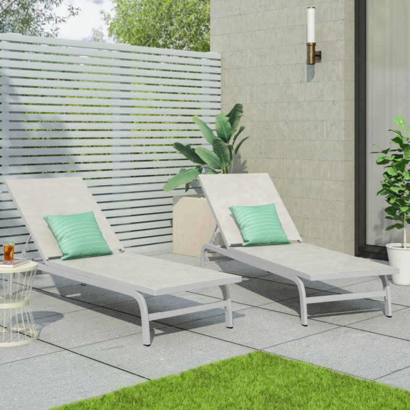 Ensemble de chaises longues inclinables 78,75 "Aleysa, Blanc, 2