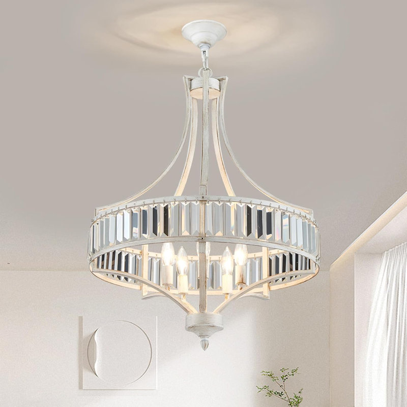 Luminaire suspendu de style lustre en cristal de style campagnard à 5 lumières pour la salle à manger, la cuisine, le couloir, la chambre à coucher et la fonction à intensité variable