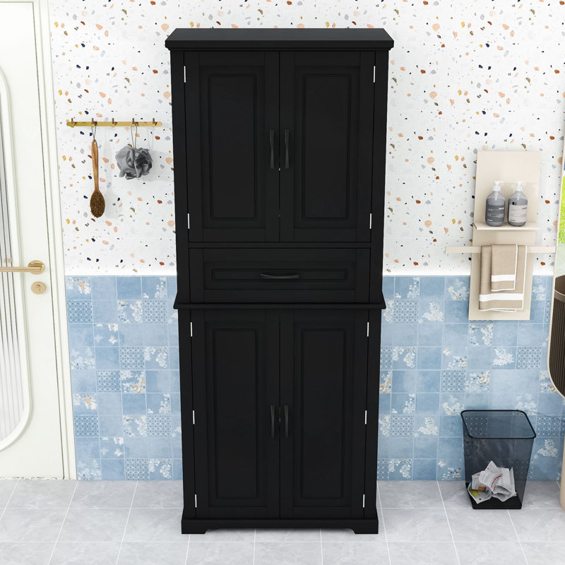 Grande armoire de rangement autoportante pour salle de bain avec tablette réglable, tiroir et conception anti-basculement