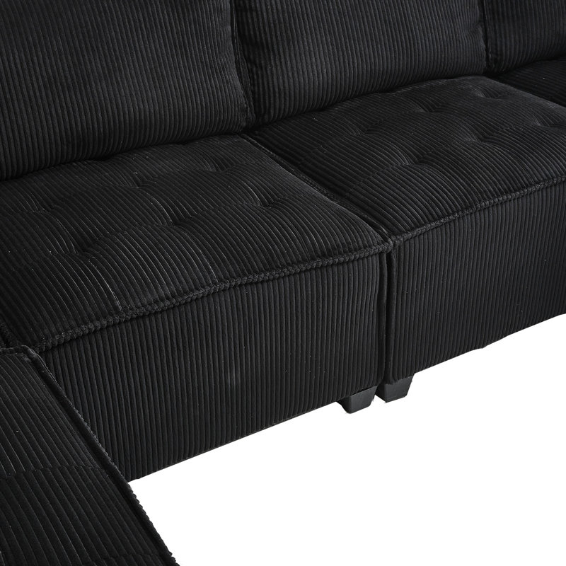 Ensemble de 6 canapés modulaires, méridienne réversible et sièges confortables pour 6 personnes, Noir