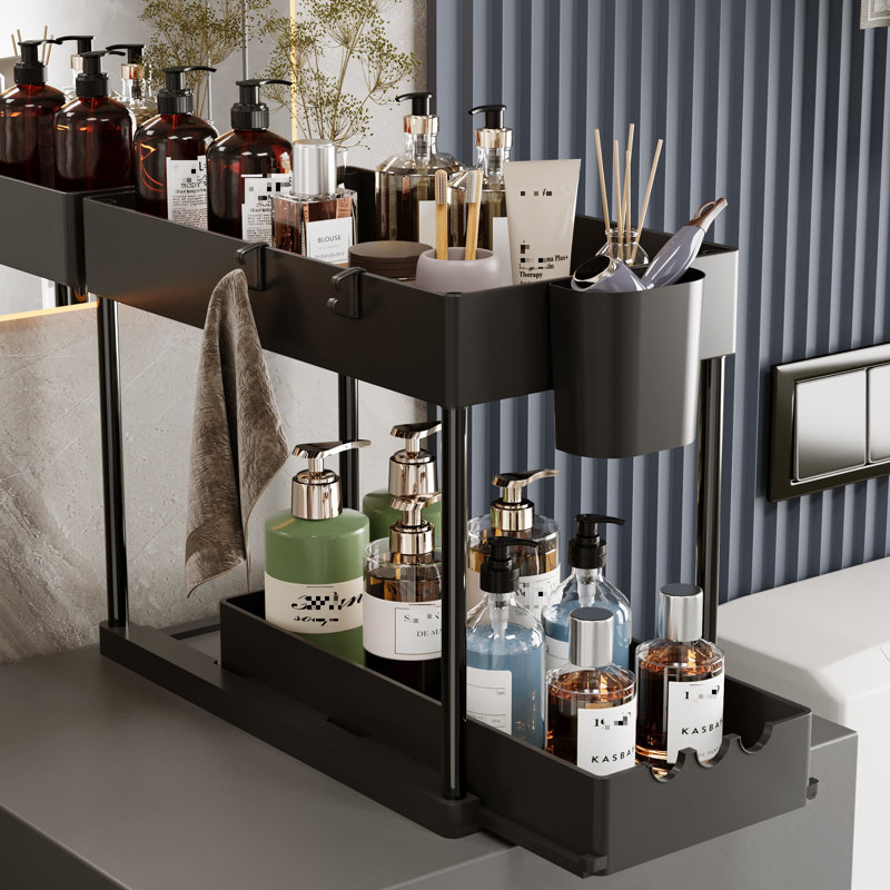 Ensemble de rangement sous le lavabo, ensemble de 2 armoires de salle de bain, tiroir coulissant à 2 niveaux pour paniers de rangement, paniers de salle de bain polyvalents pour la salle de bain