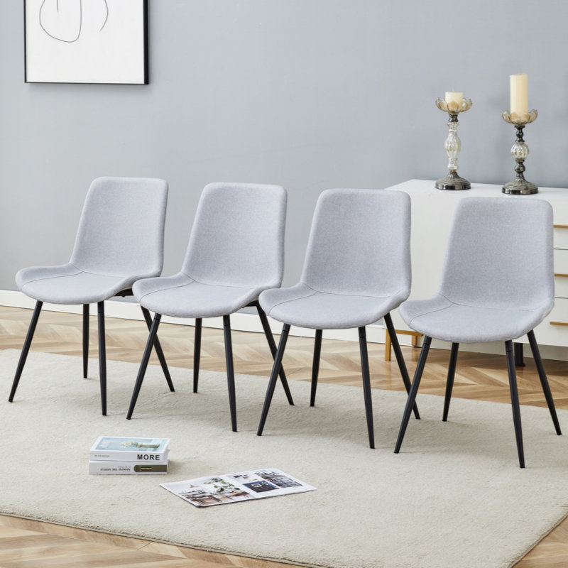 Ensemble de chaise de salle à manger confortable en lin et coton gris clair. Siège et dossier intégrés, matériau en coton et lin, conception de coussin incurvé élargi pour plus de confort.