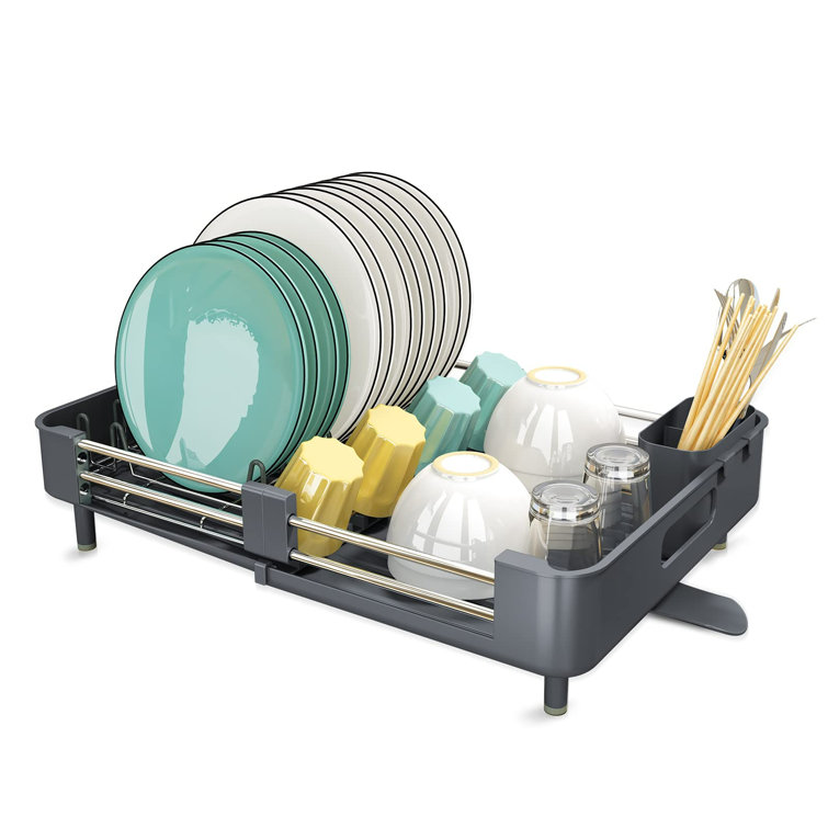 SAYZH Dish Drying Rack, Kitchen Dish Drainer Rack, Expandable(132-197)  Stainless Steel Sink Organizer Dish Rack and Drainboard Set wit
