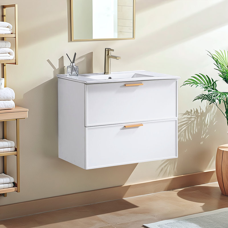 Ensemble de meuble-lavabo mural simple 30 po avec plateau en céramique Bassevelde