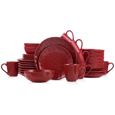 Service de vaisselle 16 pièces en porcelaine Stone Lain Sam, service de vaisselle pour 4, rouge