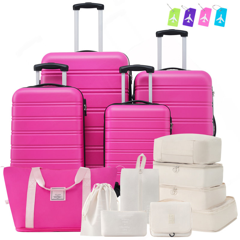 Valise Hardshell 4 pièces + valise à roulettes avec verrou TSA - Bagages légers de 16 po + 20 po + 24 po + 28 po