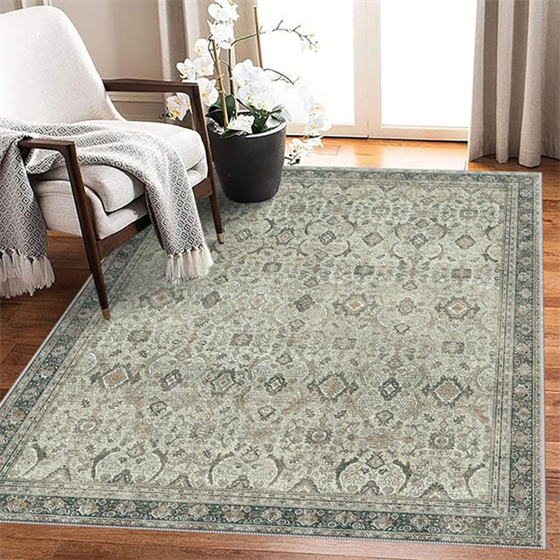 Washable Rug Boho Soft Non-Slip Low Pile Stain Resistant Foldable Carpet for Bedroom Playroom Dining Room Office Kitchen Farmhouse Home Decor Rug-Brown/Beige