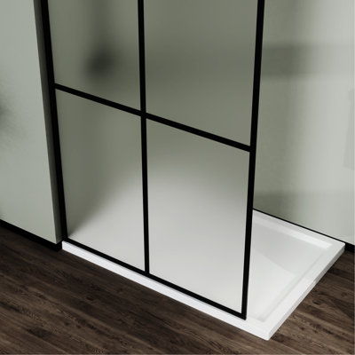 0.2" Thick Frost Tempered Glass Shower Screen 34" X 72" - Walk-In , Black Frame Ring Door Frosted Glass, Design