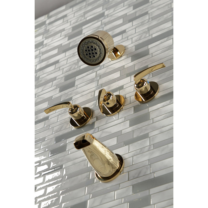 Kingston Brass Centurion Triple-Handle Tub and Shower Faucet, Polished Brass